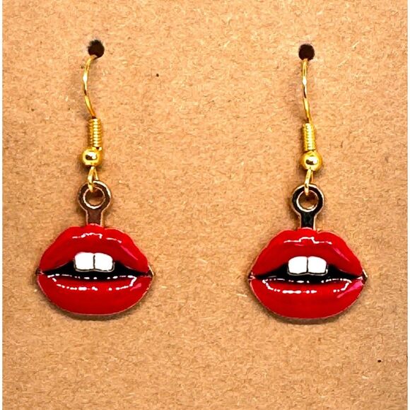 New Indio Jewelry Red Enamel Lips and Gold Plated Earrings Item #2016 - Picture 4 of 4